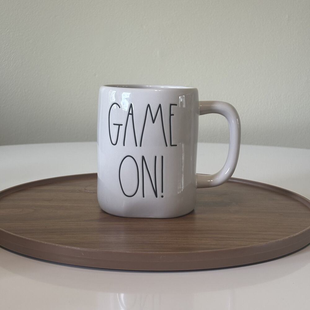 Rae Dunn Game On Mug White Black Sports Coffee Cup Gift EUC